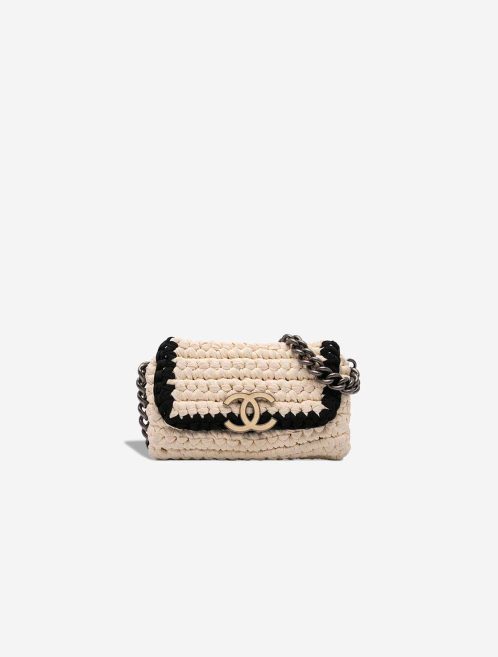 Chanel Fancy Crochet Flap Bag Medium Neoprene White / Black Front | Sell your designer bag