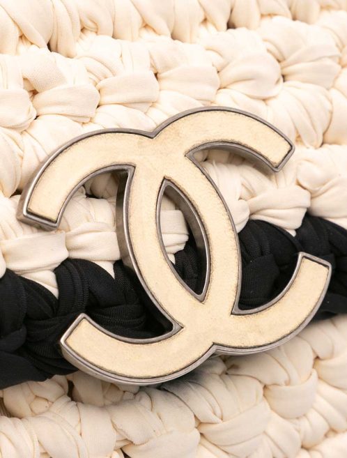 Chanel Fancy Crochet Flap Bag Medium Neoprene White / Black Closing System | Sell your designer bag