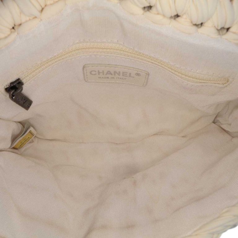 Chanel Fancy Crochet Flap Bag Medium Neoprene White / Black Inside | Sell your designer bag
