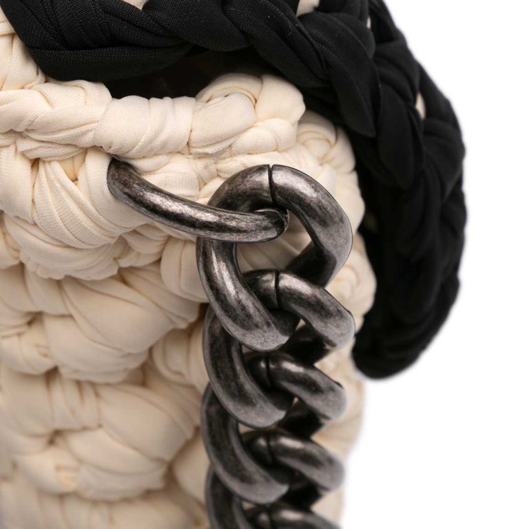 Chanel Fancy Crochet Flap Bag Medium Neoprene White / Black Signs of wear | Sell your designer bag