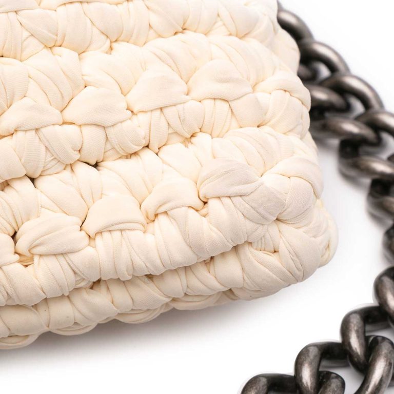 Chanel Fancy Crochet Flap Bag Medium Neoprene White / Black Signs of wear | Sell your designer bag