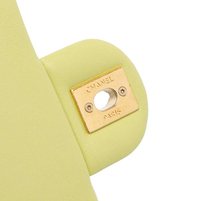 Chanel Timeless Handle Mini Square Lamb Lime Closing System | Sell your designer bag