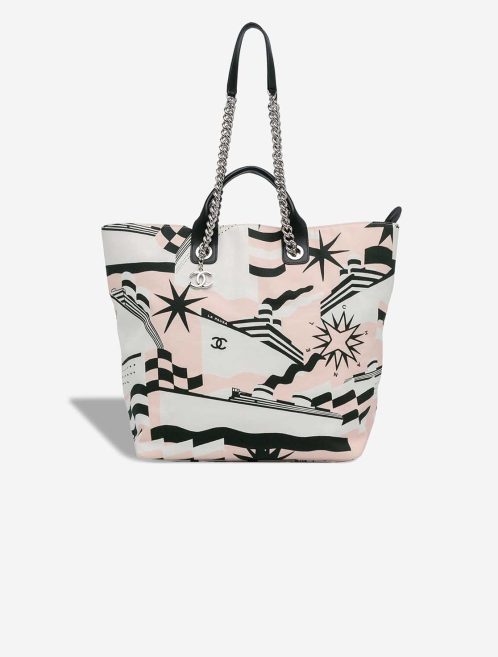 Chanel Shopping Tote La Pausa Bay Large Canvas Black / White / Pink Front | Sell your designer bag