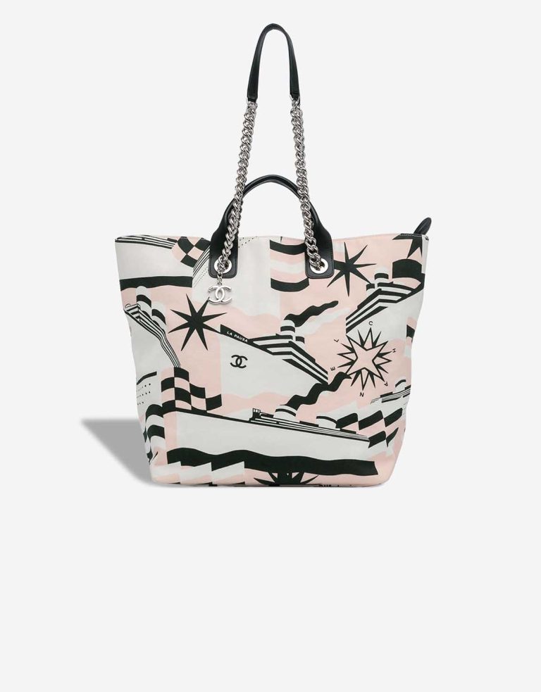 Chanel Shopping Tote La Pausa Bay Large Canvas Black / White / Pink Front | Sell your designer bag