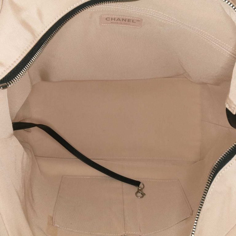 Chanel Shopping Tote La Pausa Bay Large Canvas Black / White / Pink Inside | Sell your designer bag