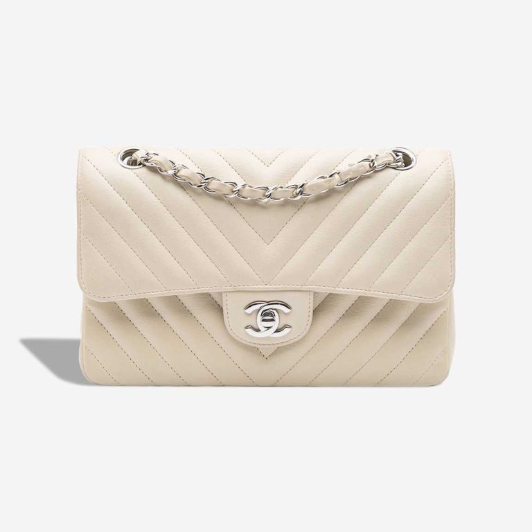 Chanel Timeless Chevron Small Lamb White Front | Sell your designer bag