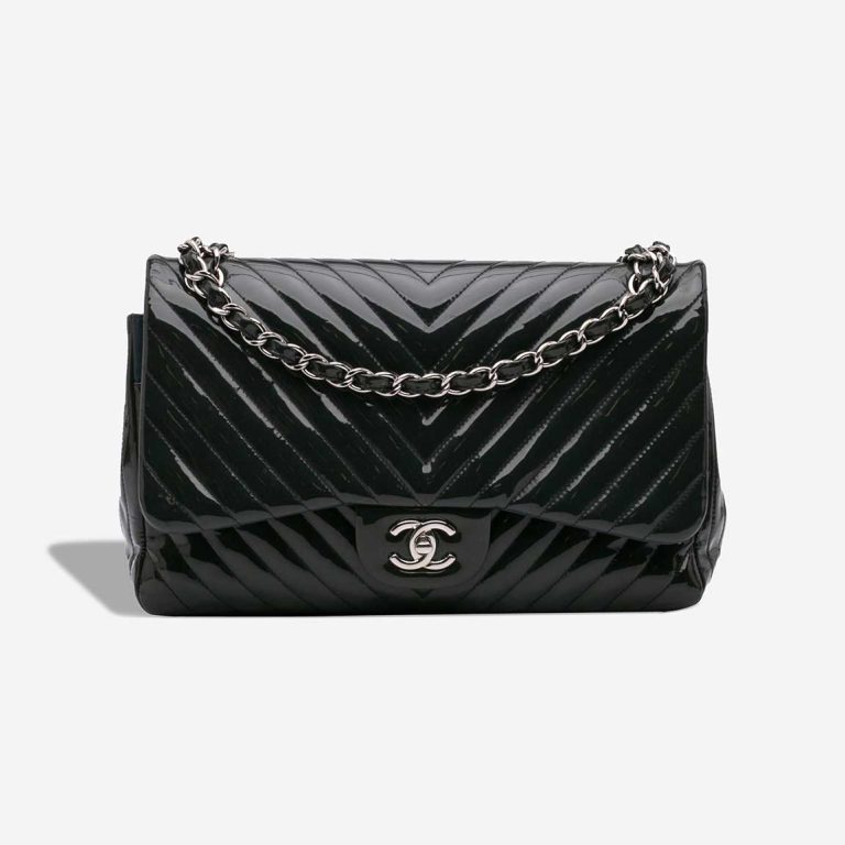 Chanel Timeless Chevron Jumbo Patent Dark Blue Front | Sell your designer bag