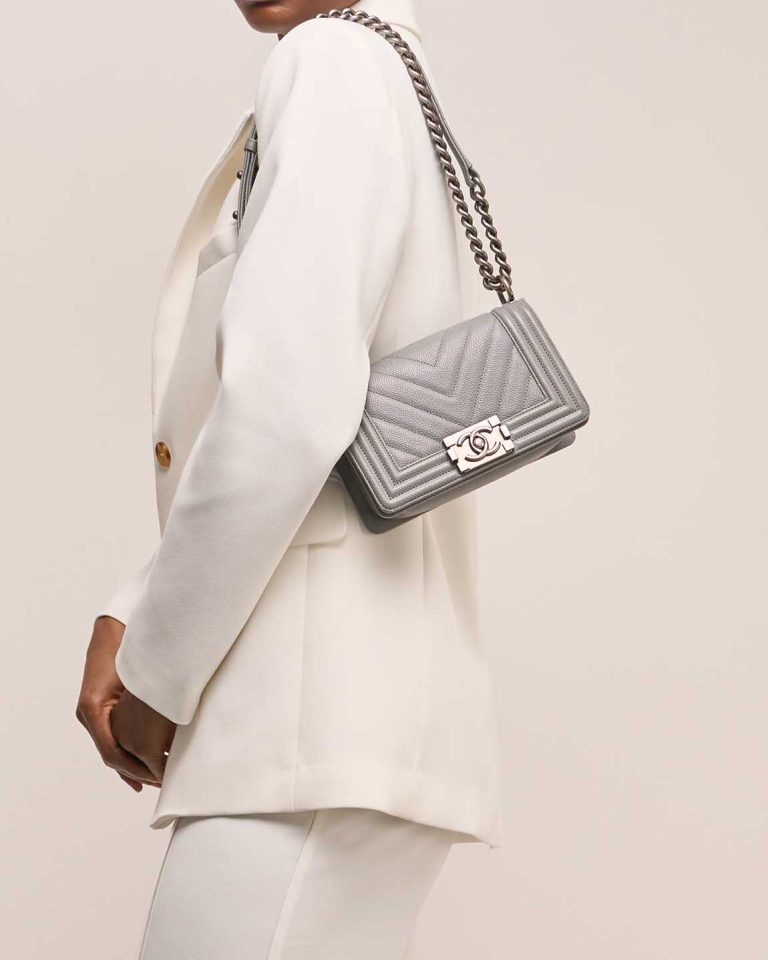Chanel Boy Small Caviar Grey Front | Sell your designer bag