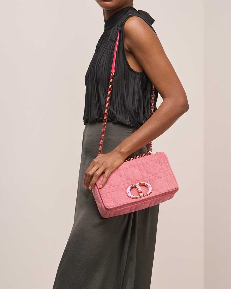 Dior Caro Medium Denim Pink on Model | Sell your designer bag