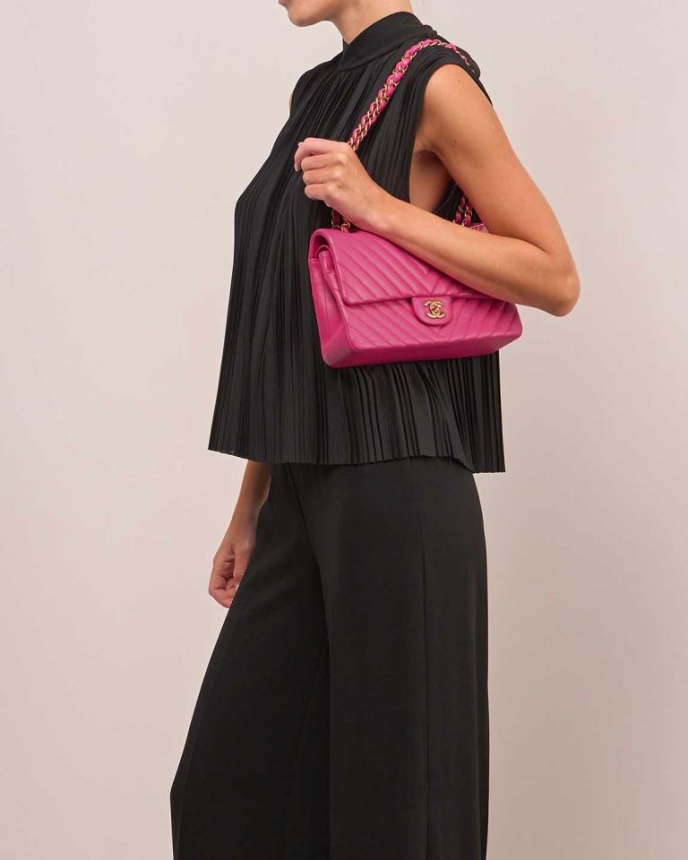 Chanel Timeless Medium Calf Pink on Model | Sell your designer bag