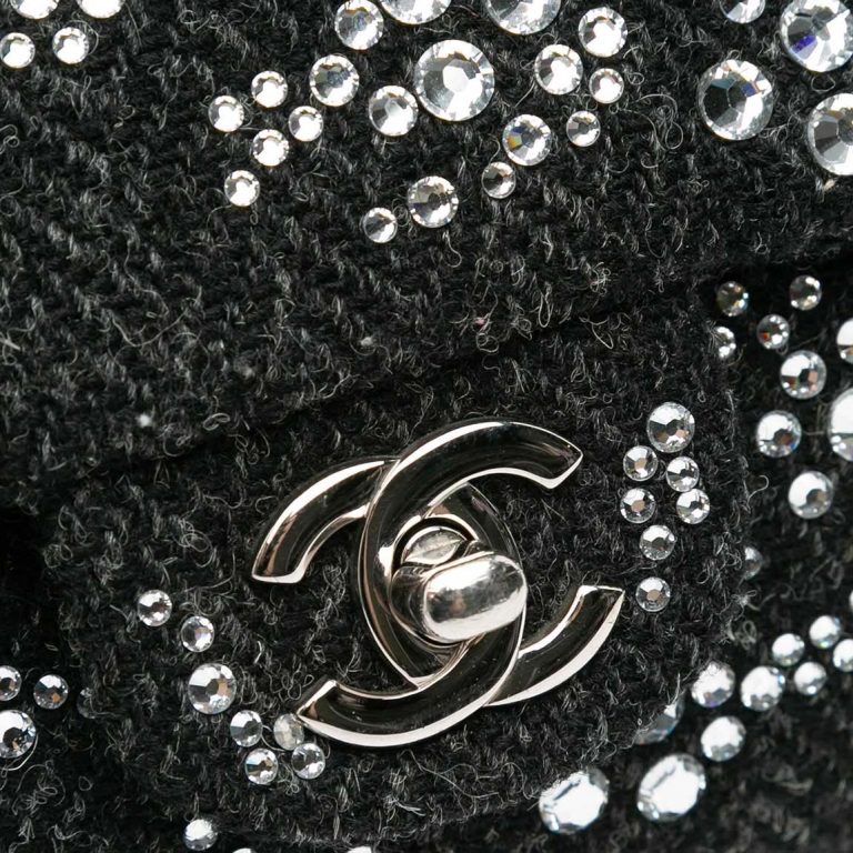 Chanel Timeless Strass Embellished Medium Tweed Black Closing System | Sell your designer bag