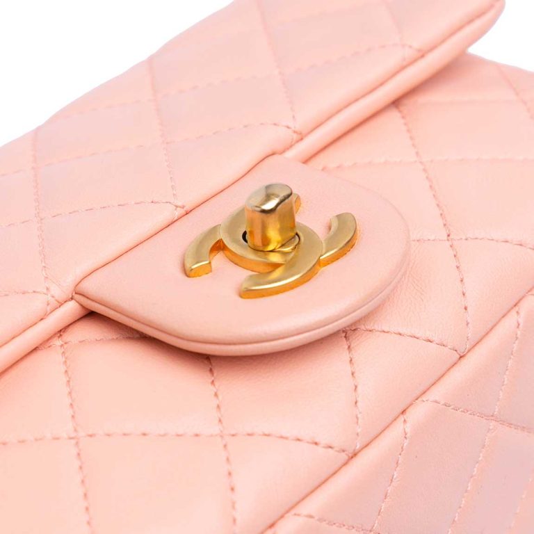 Chanel Timeless Pearl Crush Mini Rectangular Lamb Pink Closing System | Sell your designer bag
