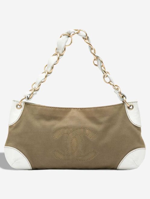 Chanel Olsen CC Shoulder Bag Canvas / Lamb Brown / White Front | Sell your designer bag