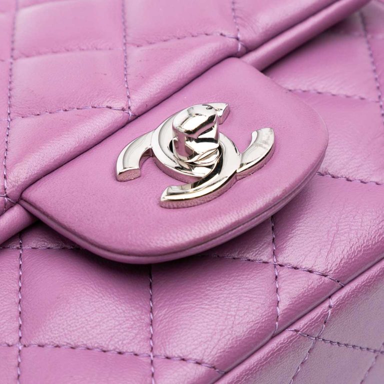 Chanel Timeless Mini Square Lamb Purple Closing System | Sell your designer bag