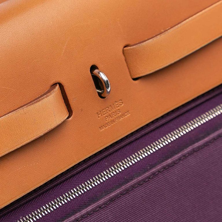 Hermès Herbag 31 Toile / Vache Hunter Raisin / Sable Naturel Closing System | Sell your designer bag