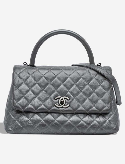 Chanel Timeless Coco Top Handle Medium Aged Calf Grey Front | Sell your designer bag