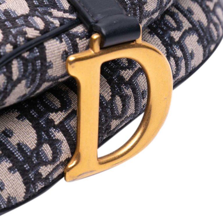 Dior Saddle Medium Oblique Jacquard Blue Closing System | Sell your designer bag