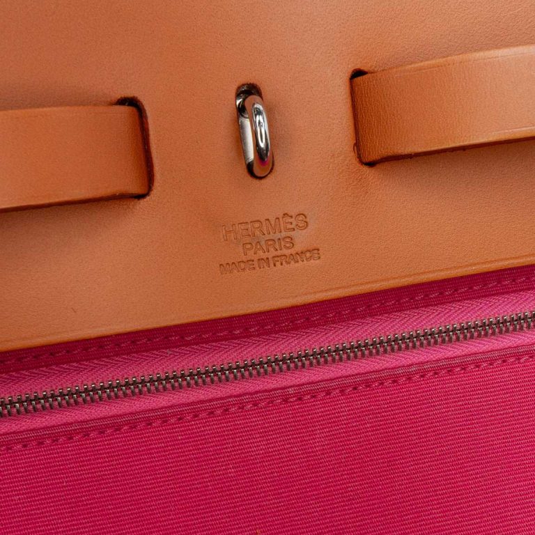 Hermès Herbag 39 Vache Hunter / Toile Sable Naturel / Rose Tyrien Closing System | Sell your designer bag