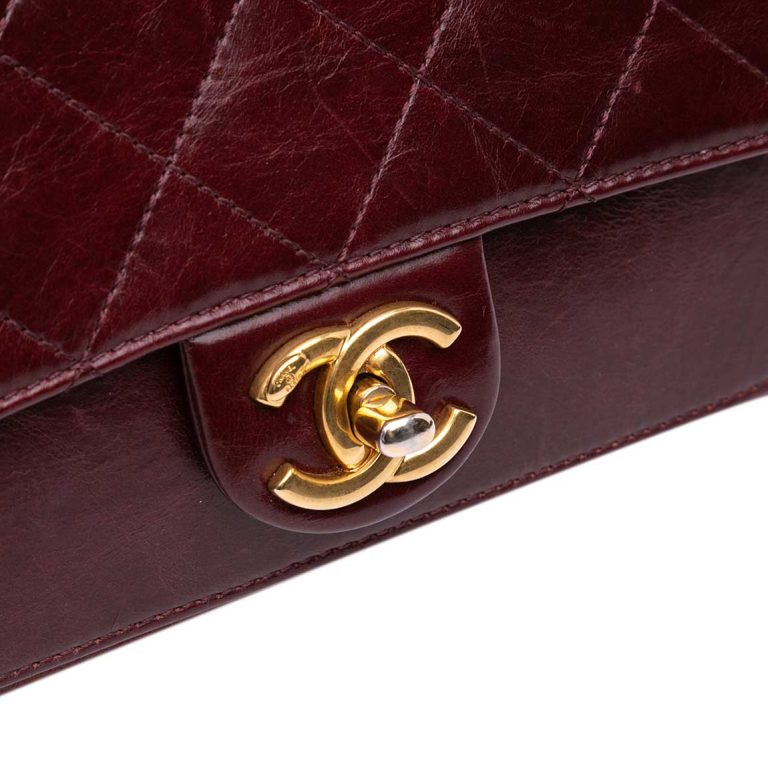 Chanel Flap Bag Small Aged Calf Dark Red Closing System | Sell your designer bag