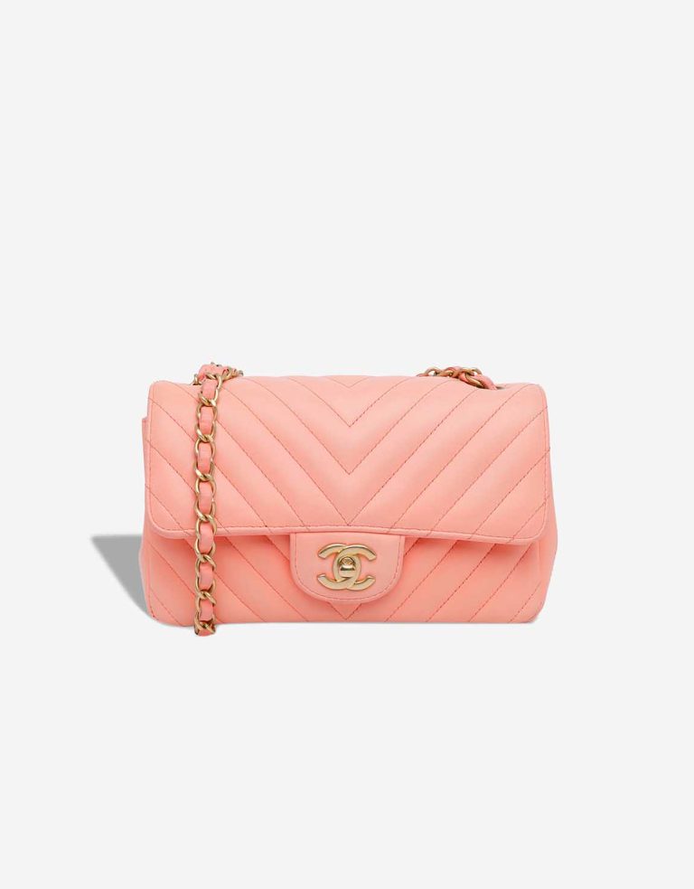 Chanel Timeless Chevron Mini Rectangular Lamb Coral Pink Front | Sell your designer bag