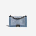 Chanel Boy Chevron Medium Denim Blue Front | Sell your designer bag