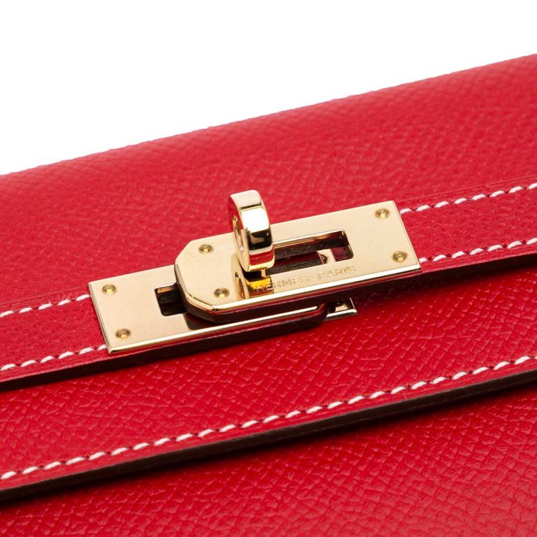 Hermès Kelly Long Wallet Epsom Rouge Casaque / Multicolour / Bleu de Galice Closing System | Sell your designer bag