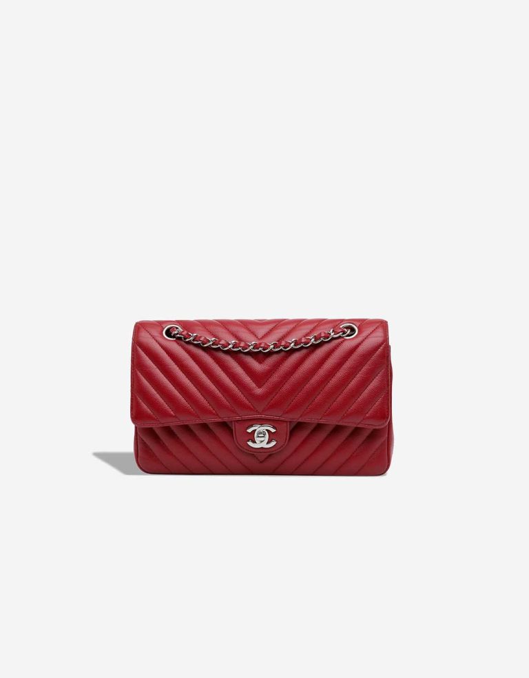 Chanel Timeless Chevron Medium Caviar Red Front | Sell your designer bag