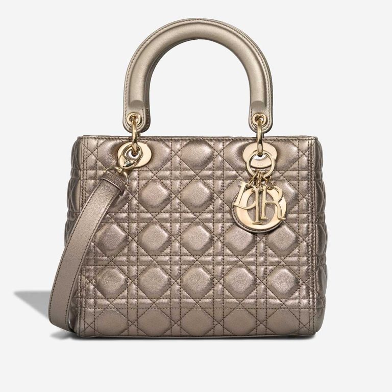 Dior Lady Medium Calf Metallic Grey Front | Sell your designer bag