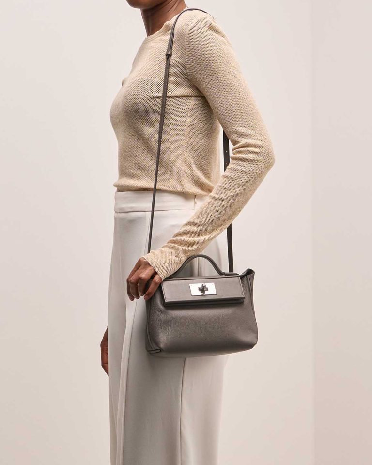 Hermès 24/24 21 Evercolor / Swift Gris Étain Front | Sell your designer bag