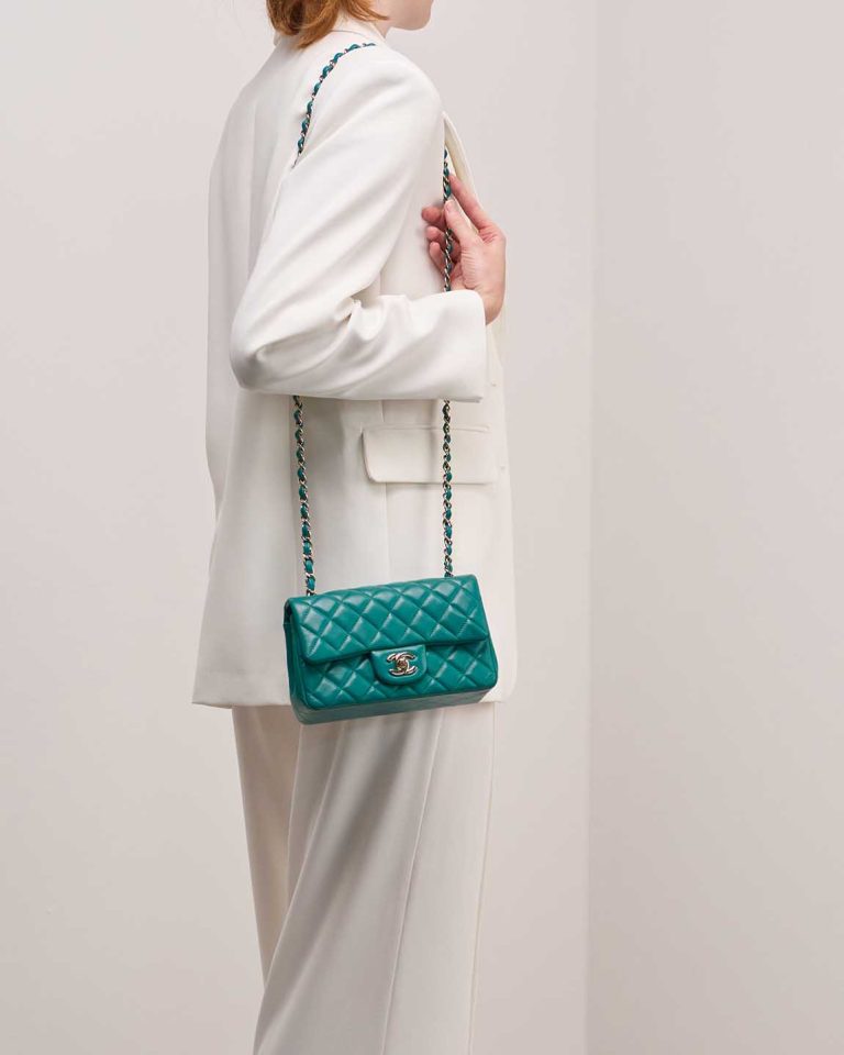 Chanel Timeless Mini Rectangular Lamb Turquoise Front | Sell your designer bag