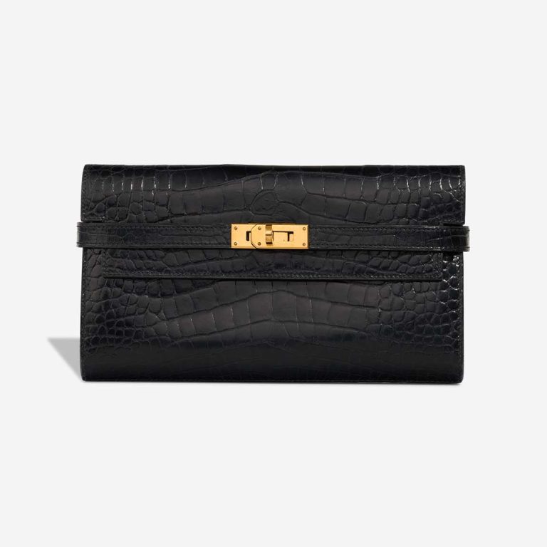 Hermès Kelly Long Wallet Alligator Mississippi Black Front | Sell your designer bag