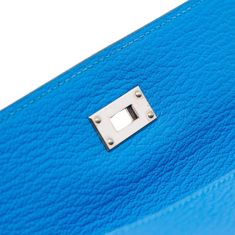 Hermès Kelly Long Wallet Chèvre Mysore Bleu Zanzibar Signs of wear | Sell your designer bag
