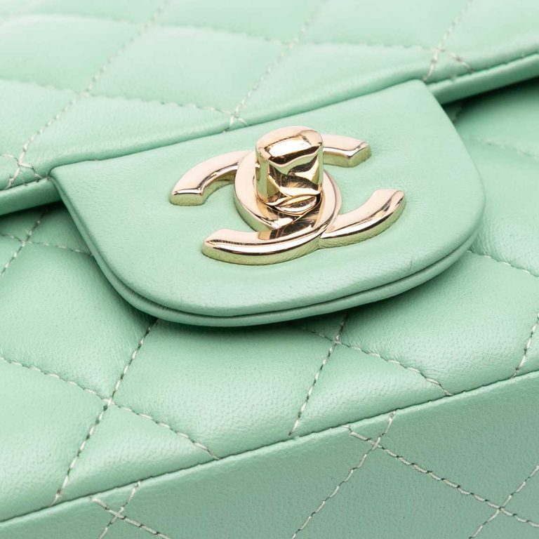 Chanel Timeless Mini Square Lamb Mint Closing System | Sell your designer bag