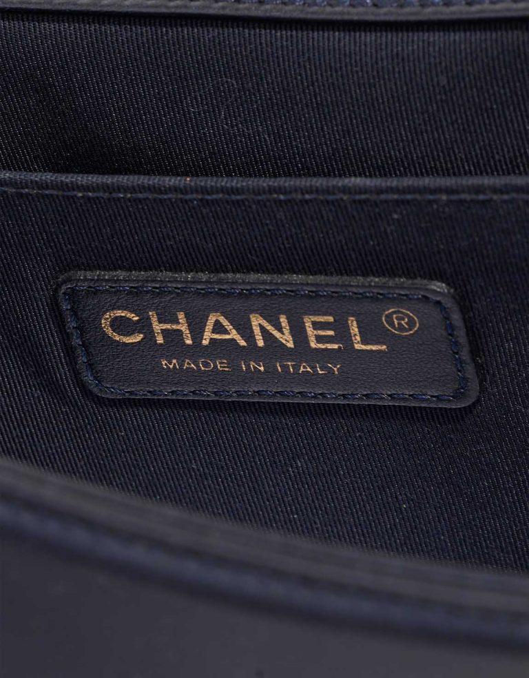 Chanel Boy Old Medium Lamb Dark Blue Logo | Sell your designer bag