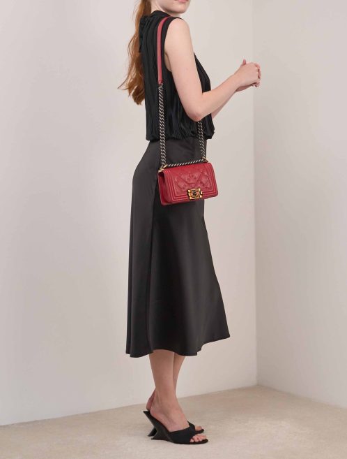 Chanel Boy Small Calf Red on Model | Sell your designer bag