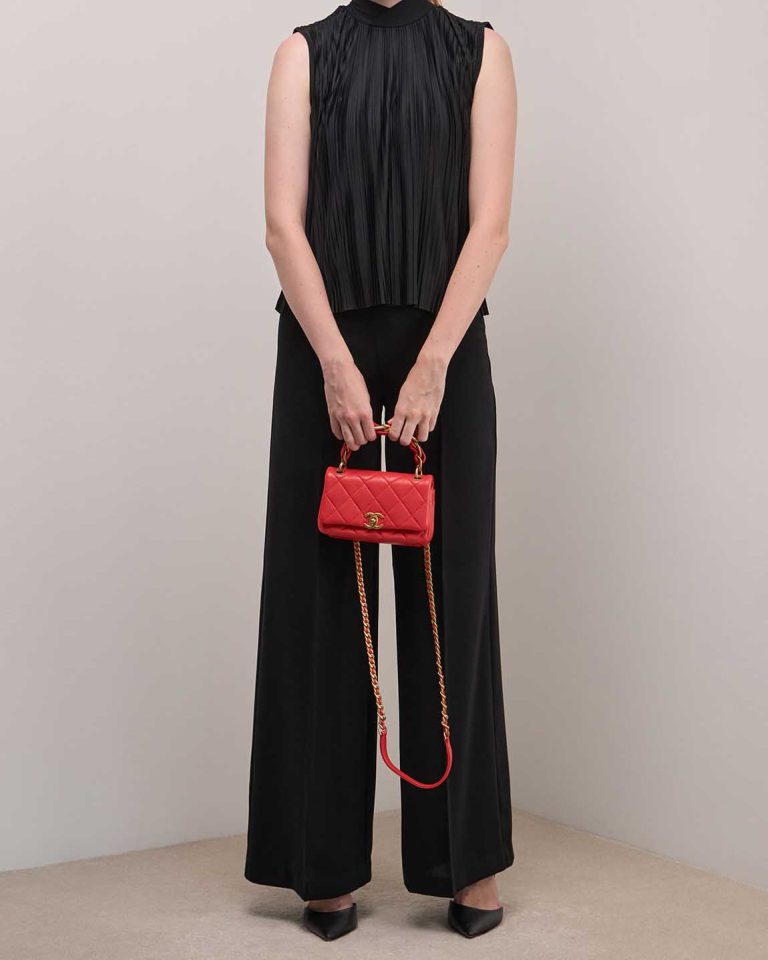 Chanel Flap Bag Mini Rectangular Lamb Red Front | Sell your designer bag