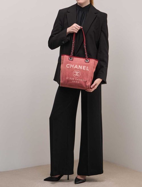 Chanel Deauville Mini Canvas Dusty Rose on Model | Sell your designer bag