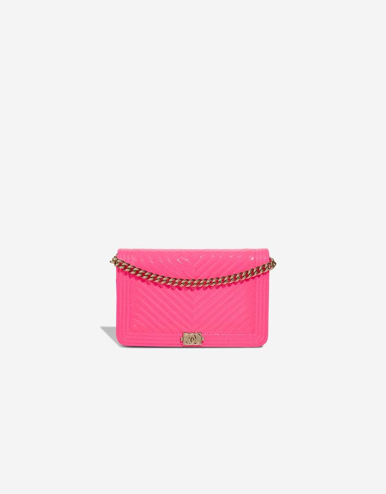 Chanel Boy Wallet On Chain Patent Hot Pink Front | Sell your designer bag