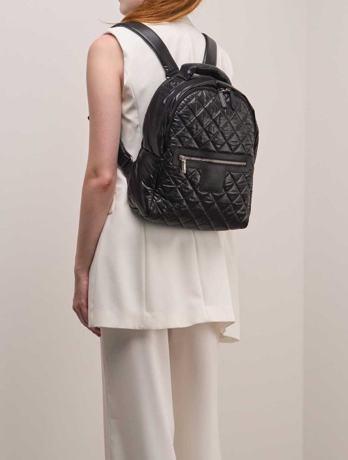 Chanel Cocoon Backpack Calf / Nylon Black on Model | Sell your designer bag