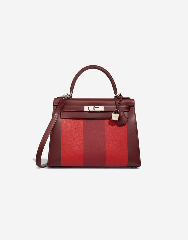 Hermès Kelly 28 Lettre M Chèvre Mysore / Box / Epsom Rouge H / Rouge Vermillon / Rouge Grenat / Rose Tyrien Front | Sell your designer bag