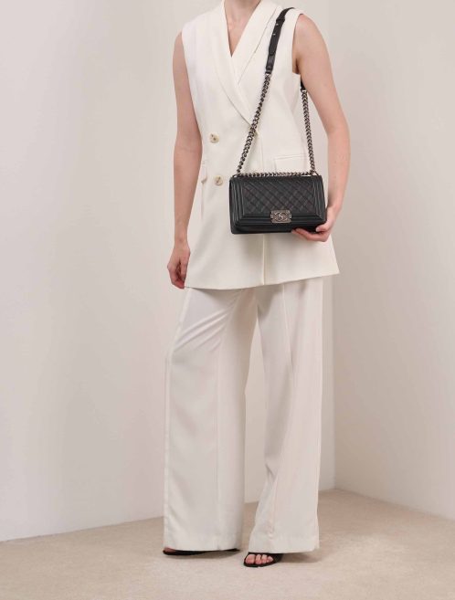 Chanel Boy Medium Lamb Black on Model | Sell your designer bag