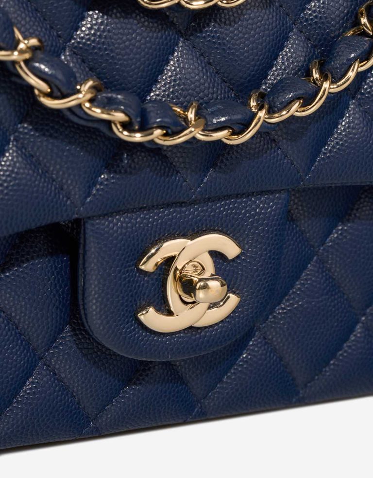 Chanel Timeless Medium Caviar Blue Closing System | Sell your designer bag