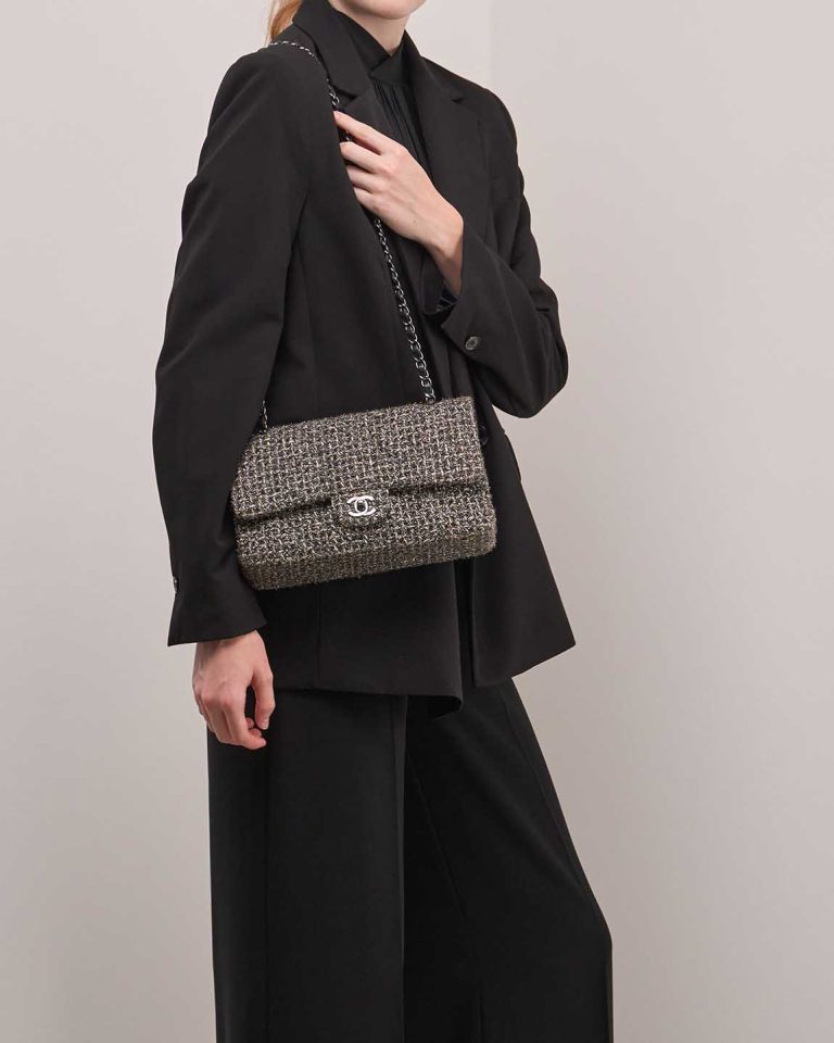Chanel Timeless Medium Tweed Grey / Silver Front | Sell your designer bag