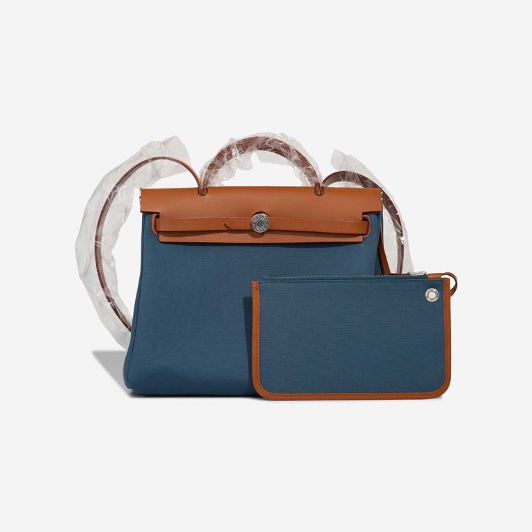 Hermès Herbag 31 Toile / Vache Hunter Bleu Tempete / Fauve Front | Sell your designer bag
