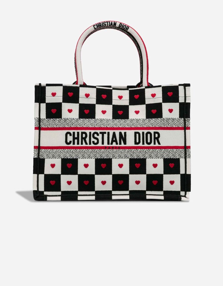 Dior Book Tote Dioramour Medium Canvas Black / White / Red Front | Sell your designer bag