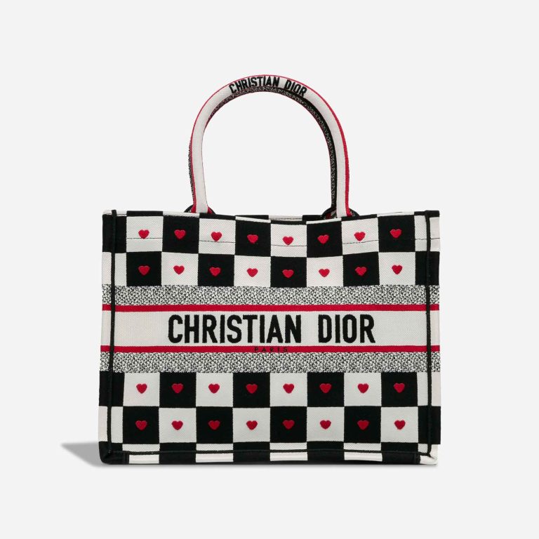 Dior Book Tote Dioramour Medium Canvas Black / White / Red Front | Sell your designer bag
