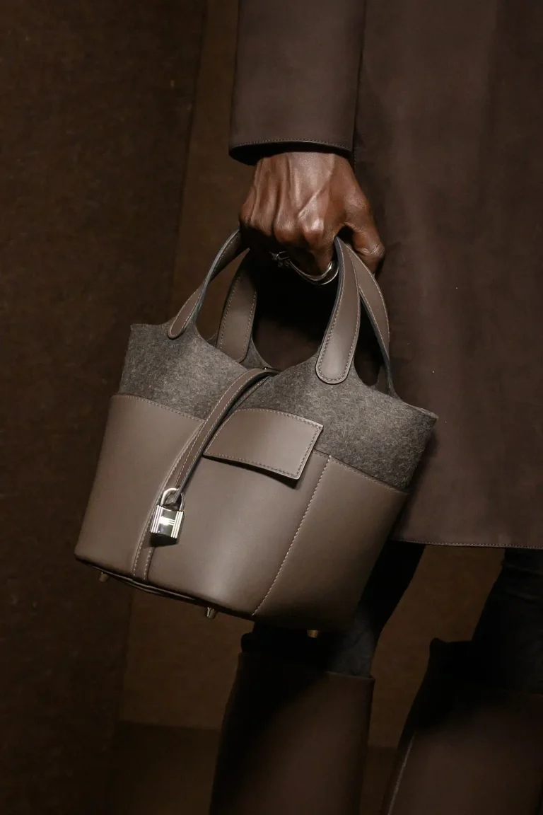 Taupe Hermès Picotin bag with leather and felt design and silver lock