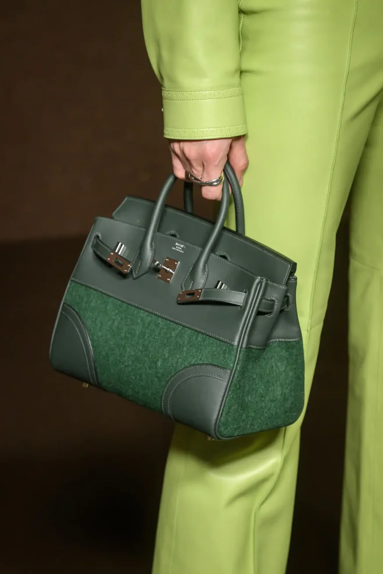 Green Hermès Birkin with leather and wool panels