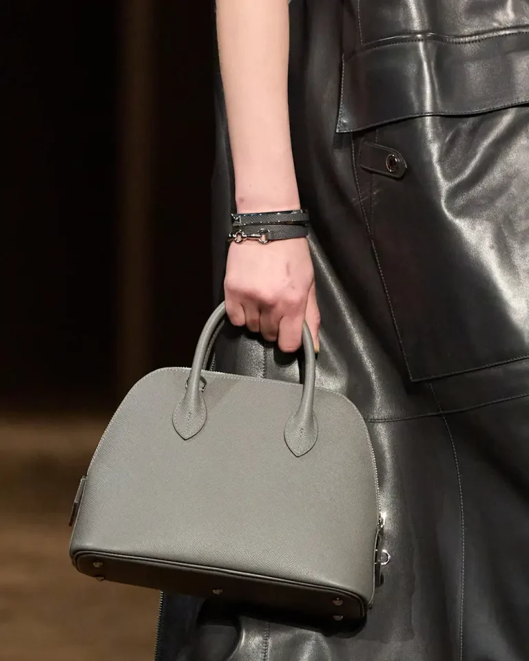 Grey Hermès structured handbag with rounded handles