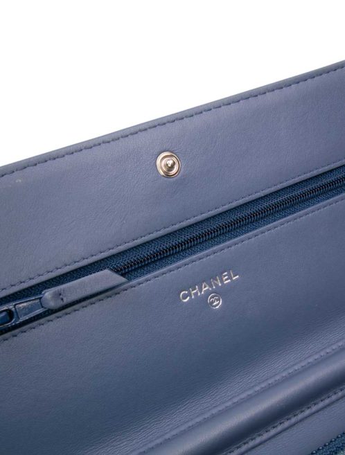 Chanel Wallet On Chain Denim Blue Closing System | Sell your designer bag